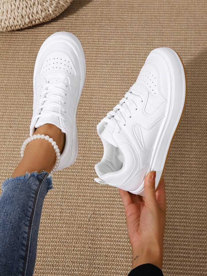 Women White Sneakers Lace-Up Front Skate Shoes | SHEIN