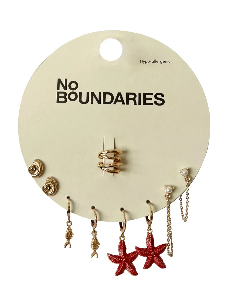 No Boundaries Orange Starfish and Shell Ear Candy for Female Adults and Teens, 6 Pack | Walmart (US)