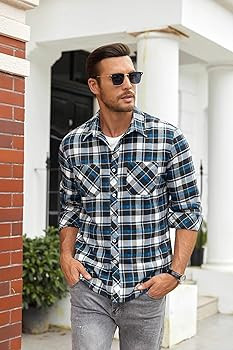 COOFANDY Men's Flannel Plaid Shirts Long Sleeve Casual Button Down Shirt with Pockets | Amazon (US)
