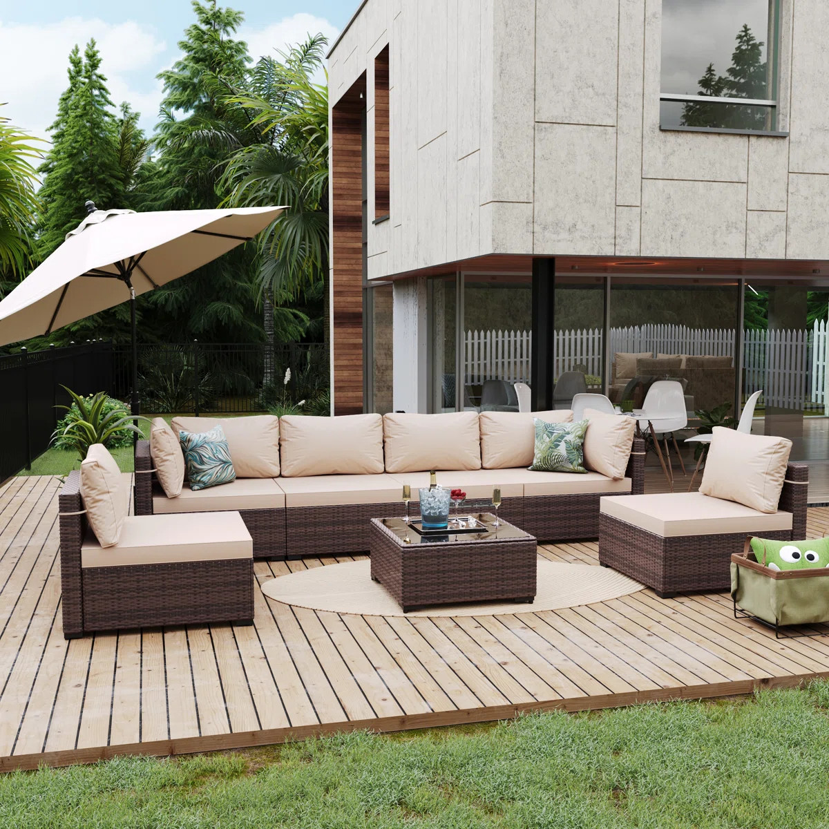 7-Piece Outdoor Rattan Seating Set with Cushions | Wayfair North America