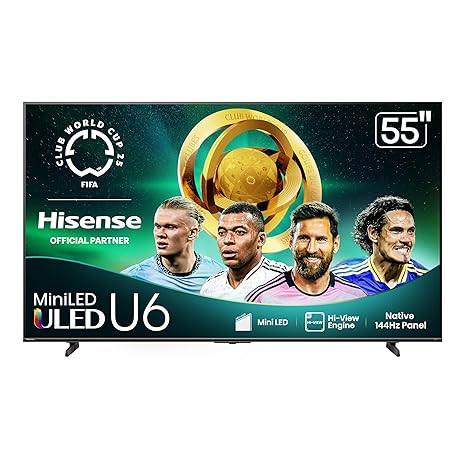 Hisense 55" Class U6 Series Mini-LED 4K QLED, Smart Fire TV, Alexa Built in, Native 144Hz, UHD, 5... | Amazon (US)