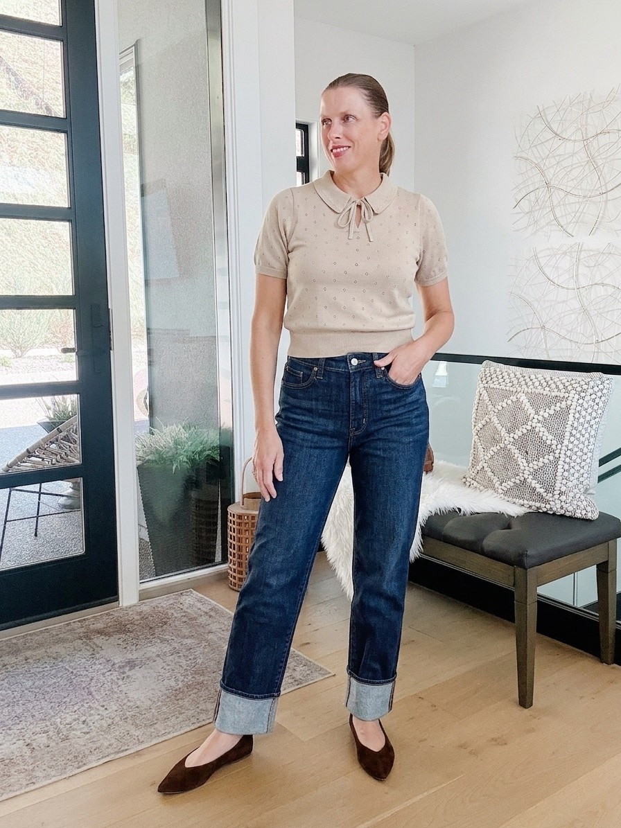 Perfect casual look

Love the trendy cuffed jeans, perfect for fall this little sweater polo has the cutest details 
Fits TTS

old navy jeans, fall outfit, fall styles, fall trends, style over 40, elevated basics

#LTKfall #LTKjeans #LTKstyletip