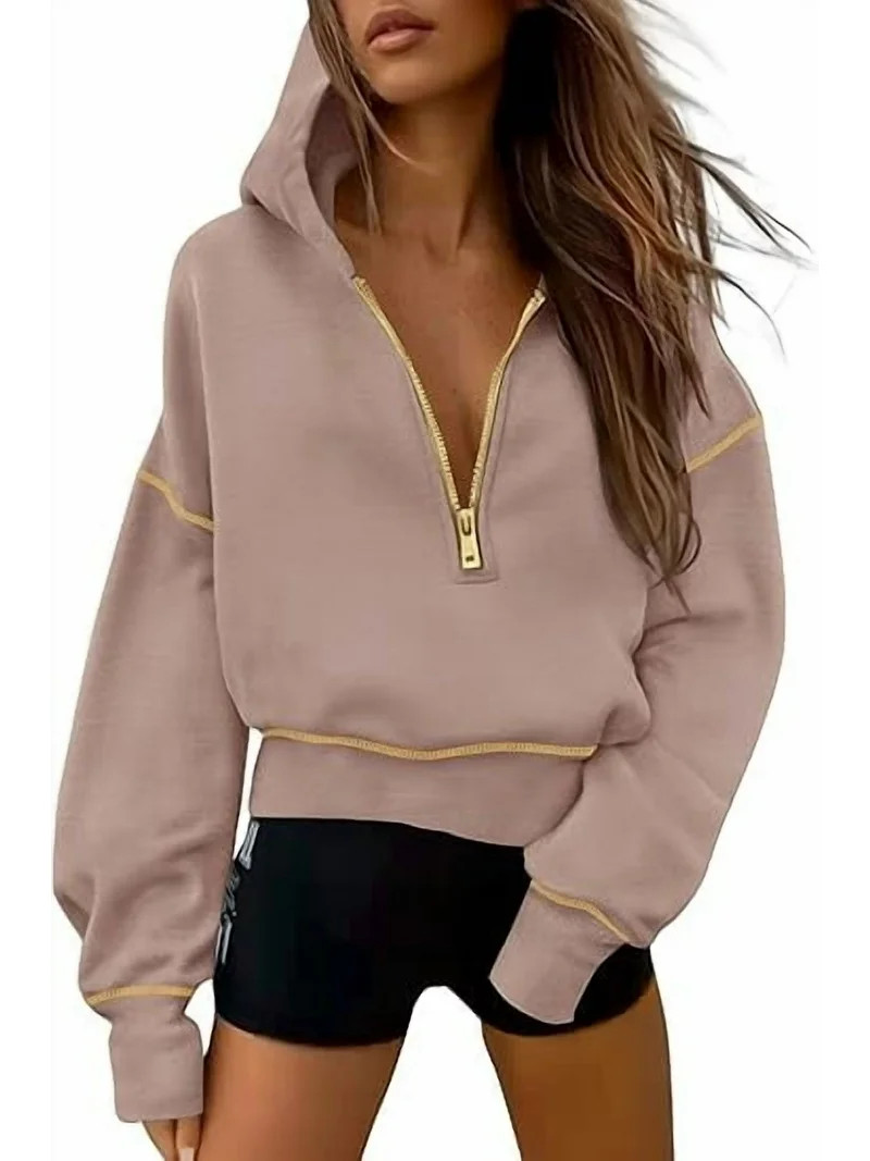 PRETTYGARDEN Women's Hooded Sweatshirts Long Sleeve Half Zip Cropped Hoodie Pullover Winter Fashi... | Walmart (US)