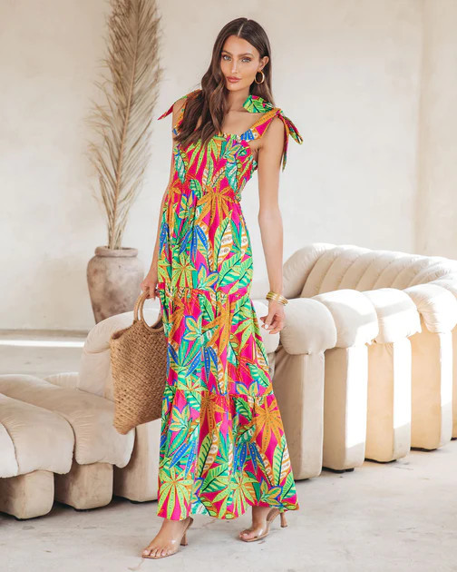 Off In Paradise Printed Smocked Cotton Maxi Dress - SALE | VICI
