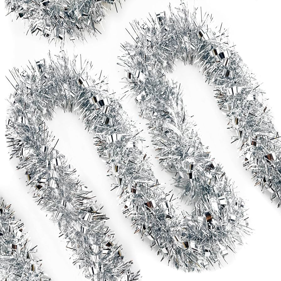 KINGLAKE Christmas Silver Tinsel Garland - 33 Feet Christmas Tinsel Garland Metallic Hanging Xmas... | Amazon (US)