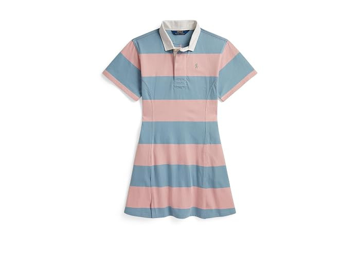 Polo Ralph Lauren Kids Striped Cotton Jersey Rugby Dress (Toddler/Little Kid/Big Kid) Girl's Dress Adirondack Rose/Cassidy Blue: LG (12-14 Big Kid) | Zappos.com