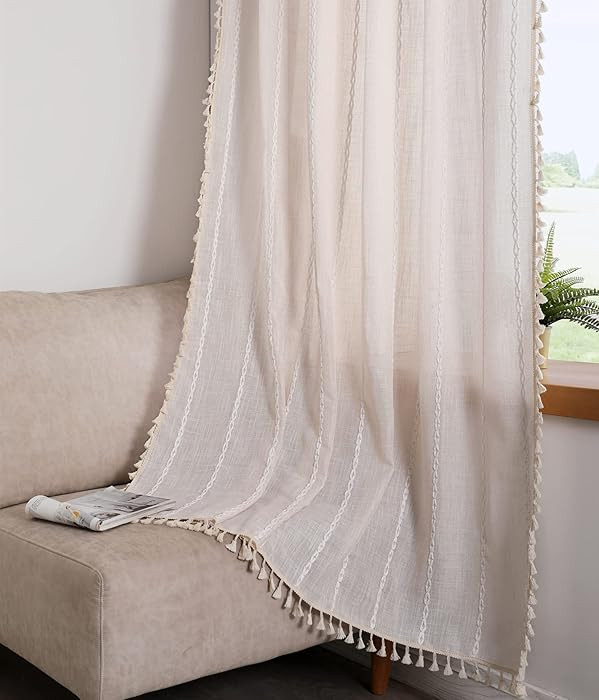 RoomTalks Boho Beige Curtains for Bedroom Living Room 84 Inch Length French Country Modern Farmho... | Amazon (US)