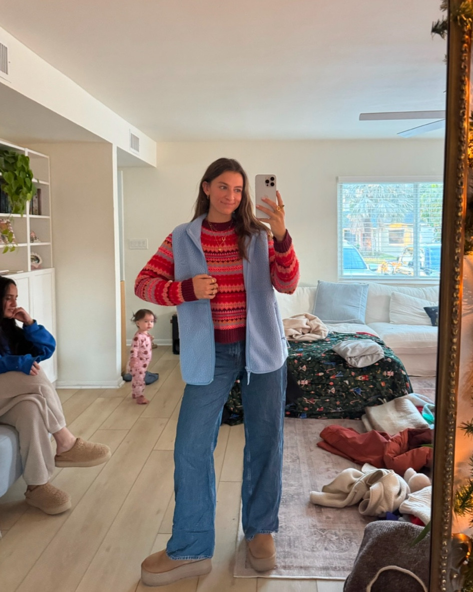 packing for our Canada trip❄️🎿

sweater, fleece vest, denim jeans, platform ugg ultra mini, winter outfit 

#LTKSeasonal #LTKStyleTip #LTKHoliday