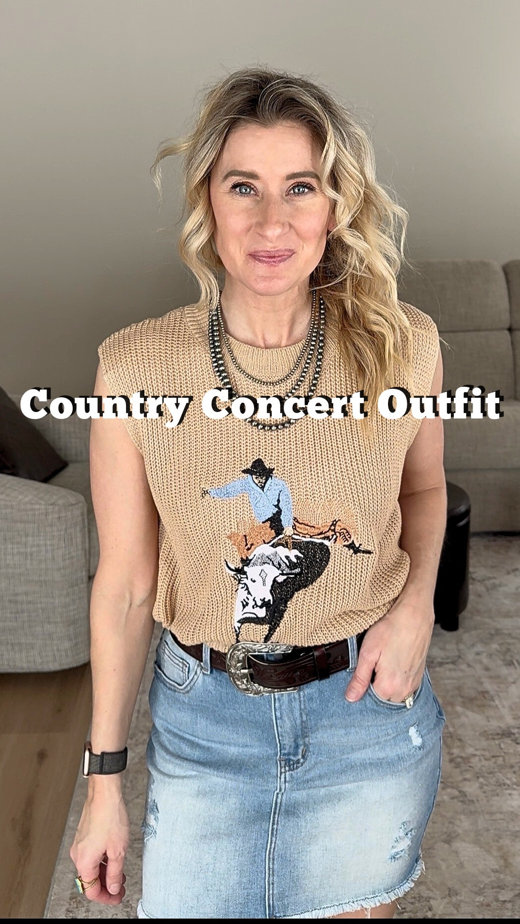 Country concert outfit idea 🤠
This rodeo knit + denim mini + cowboy boots combo is one of my favorite easy western looks for concerts, festivals, or a Nashville night out.

Hair up, hair down and with a cowboy hat…I’ll forever be fluffing my damn hair 😂

Everything linked if you’re heading to a country show this summer!

#LTKFestival #LTKSeasonal #LTKootd