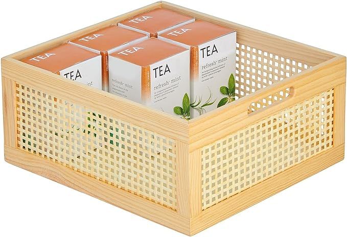 mDesign Medium Decorative Wooden Crate Storage Box, Rustic Pine Wood Organizer Bin Basket w/Built... | Amazon (US)