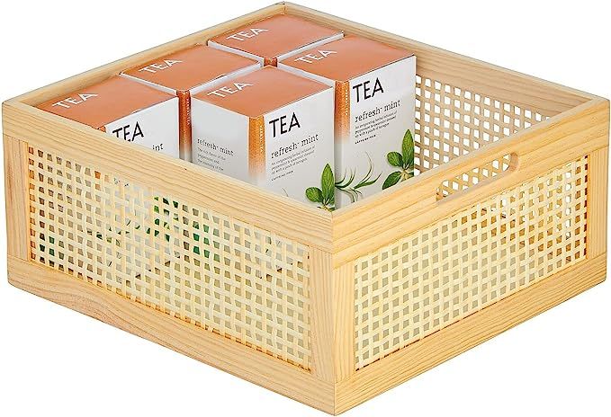 mDesign Medium Decorative Wooden Crate Storage Box, Rustic Pine Wood Organizer Bin Basket w/Built... | Amazon (US)