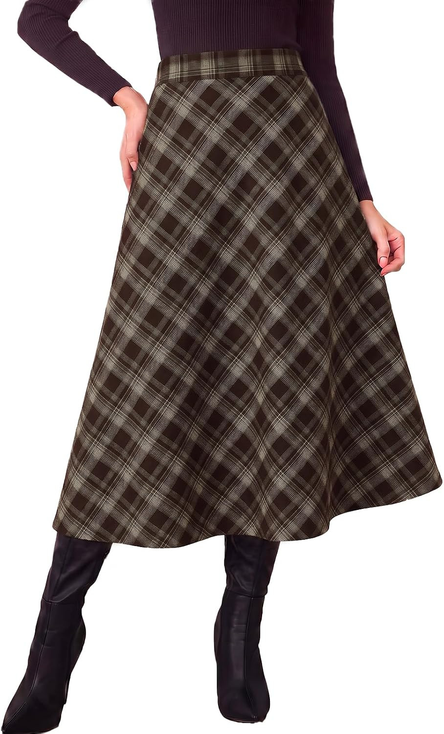 Tankaneo Womens Plaid Long Skirts Elastic Waist A-line Maxi Skirt 2026 | Amazon (US)