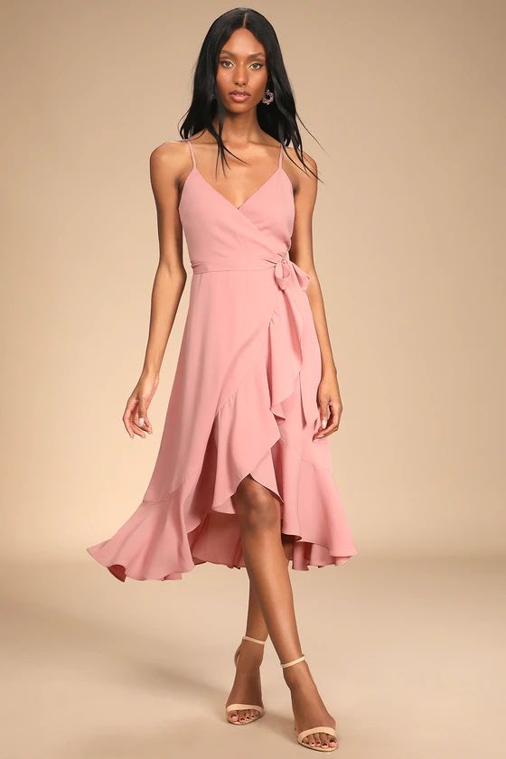 Manhattan Moment Mauve Ruffled Midi Wrap Dress | Lulus (US)