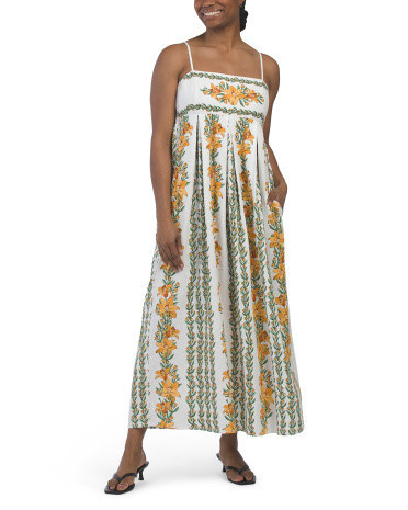Linen Blend Sleeveless Printed Maxi Dress For Women, Cotton/Polyester/Linen | TJ Maxx