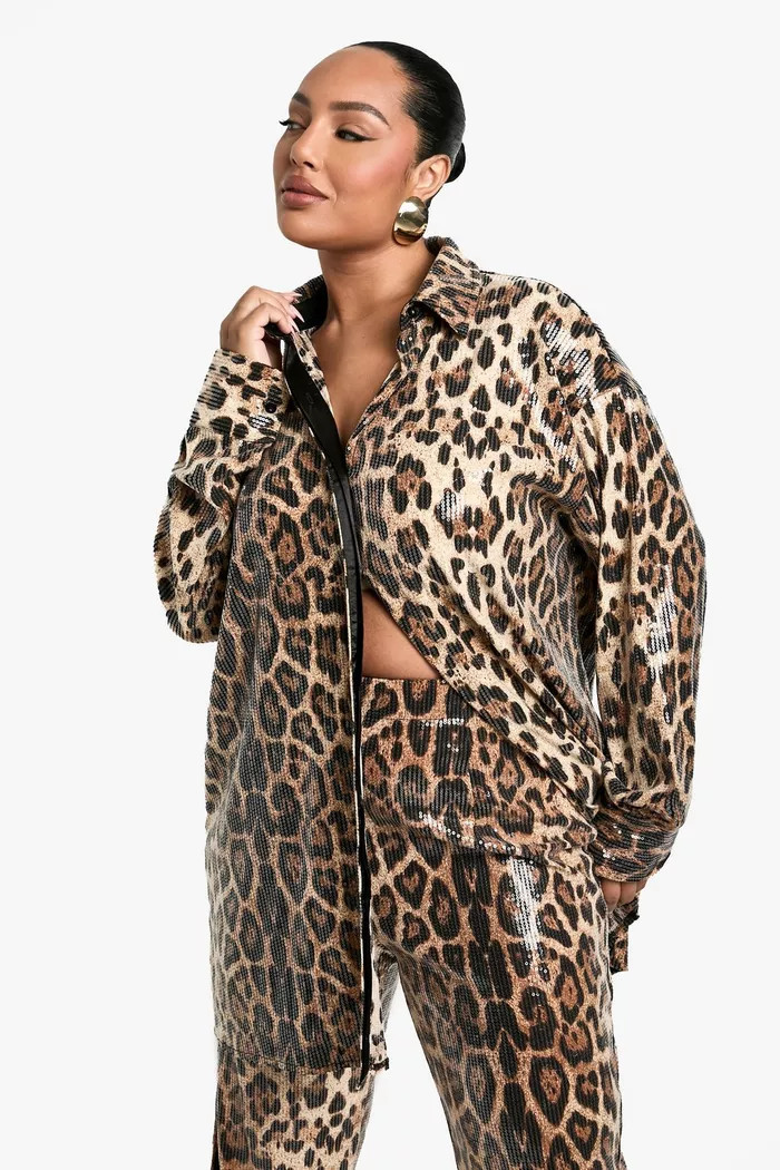 Plus Leopard Sequin Oversized Shirt | boohoo (US & Canada)