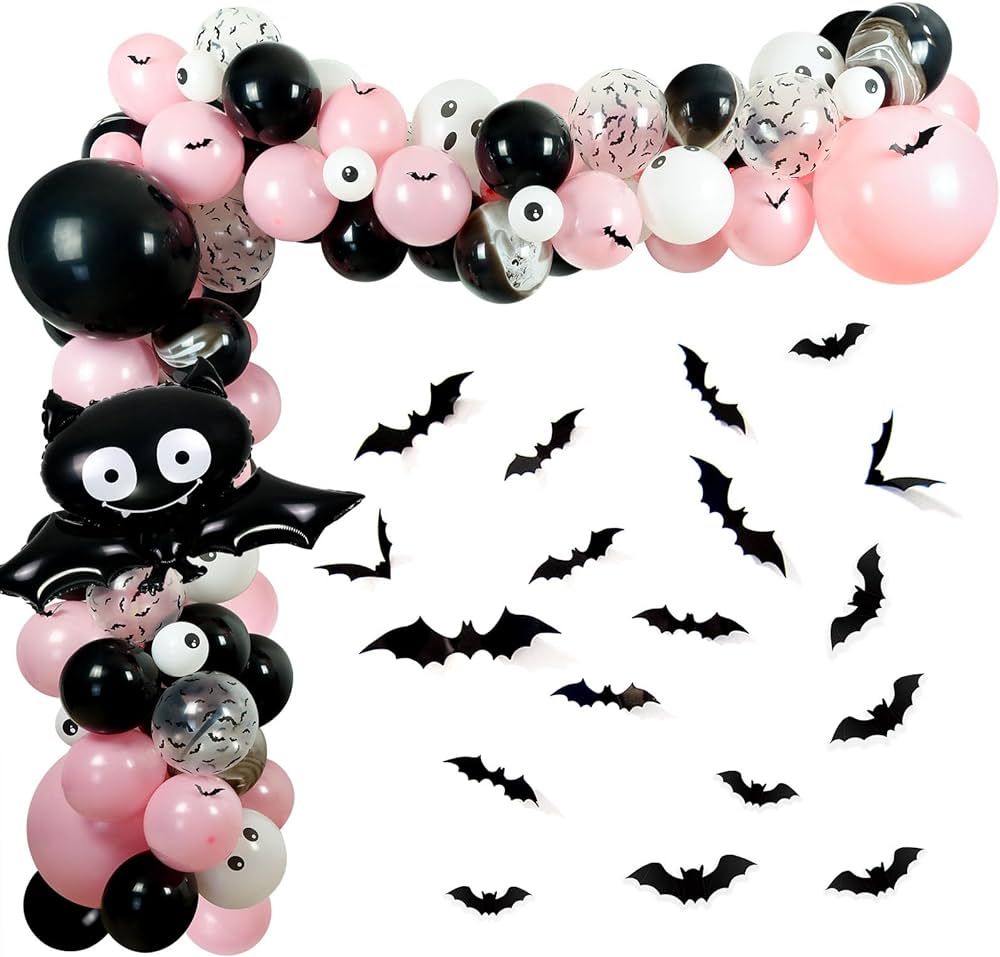 Amazon.com: Halloween Balloon Arch Garland Kit, 124 Pcs18" 10" 5" Black Pink Balloons Big Bat Foi... | Amazon (US)