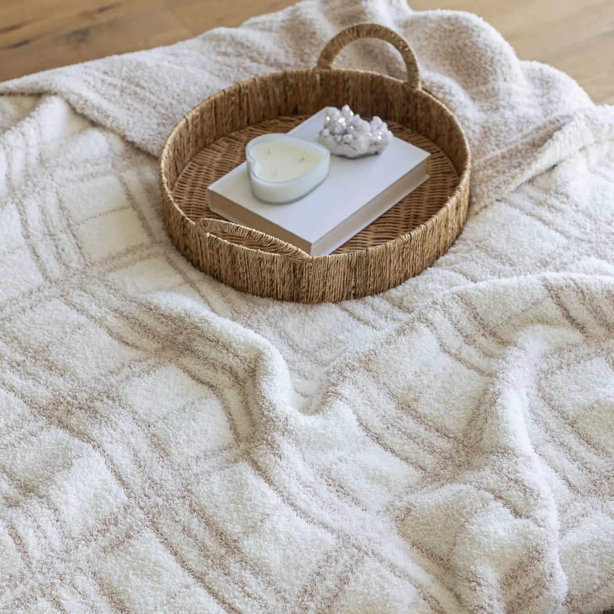Blushing Beige & White Plaid Print Extended Throw | Sunset Snuggles