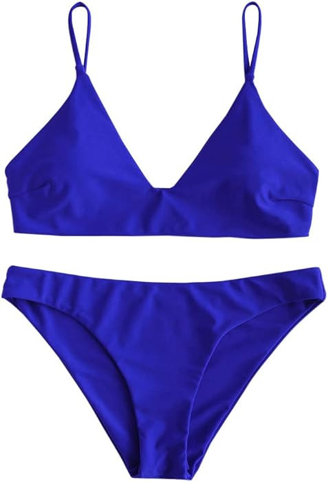 ZAFUL Women's Solid Spaghetti Strap Bralette Bikini Set Two Piece Swimsuit | Amazon (US)