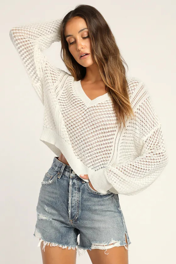 Pointelle It How It Is Ivory Pointelle Knit Sweater | Lulus (US)