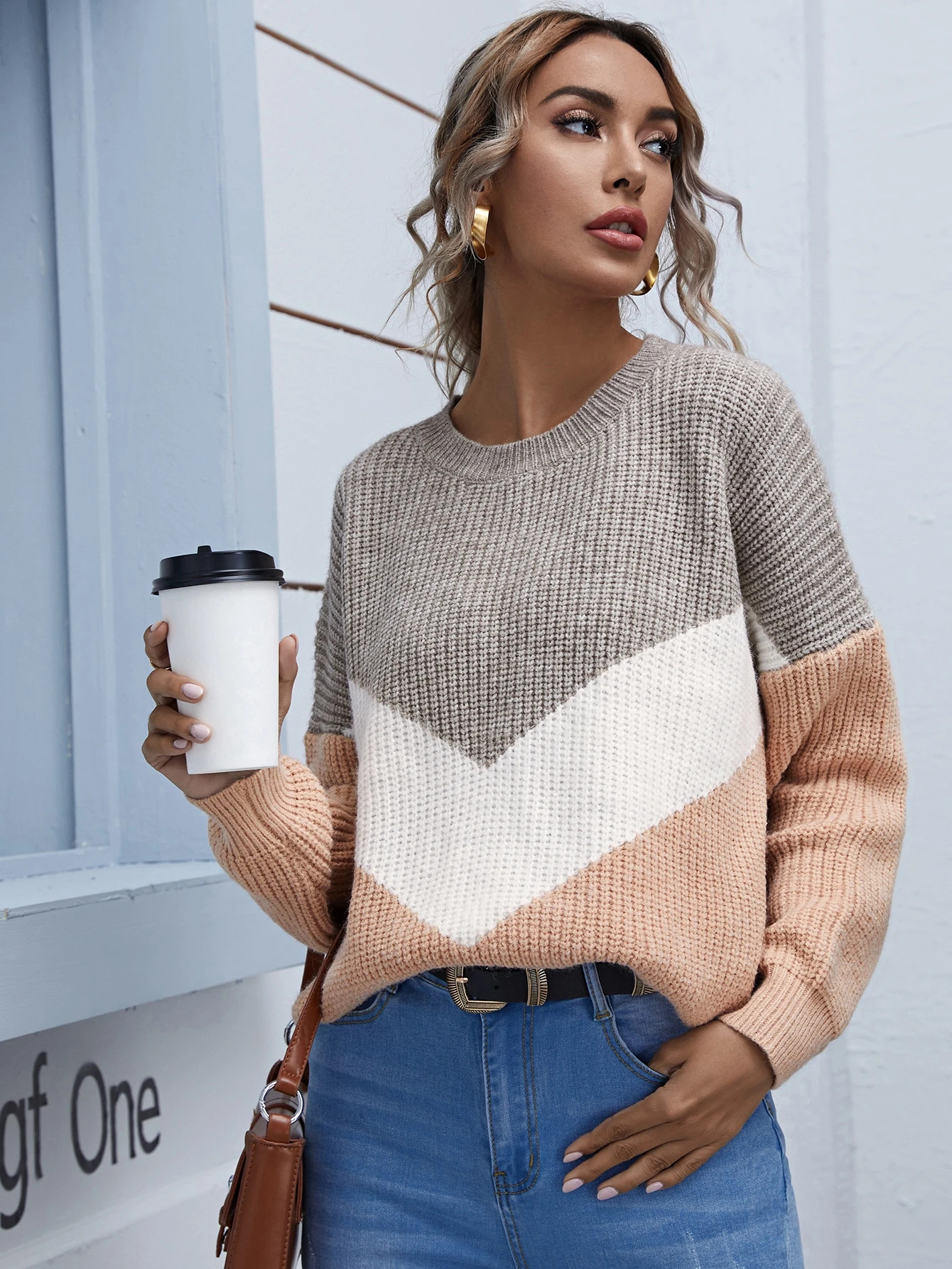 SHEIN Drop Shoulder Chevron Sweater | SHEIN