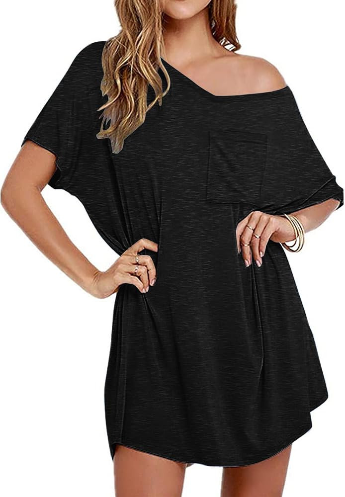 Ekouaer Womens Tshirt Nightgown Cotton V Neck Sleepshirts Comfy Casual Nightshirt for Women | Amazon (US)