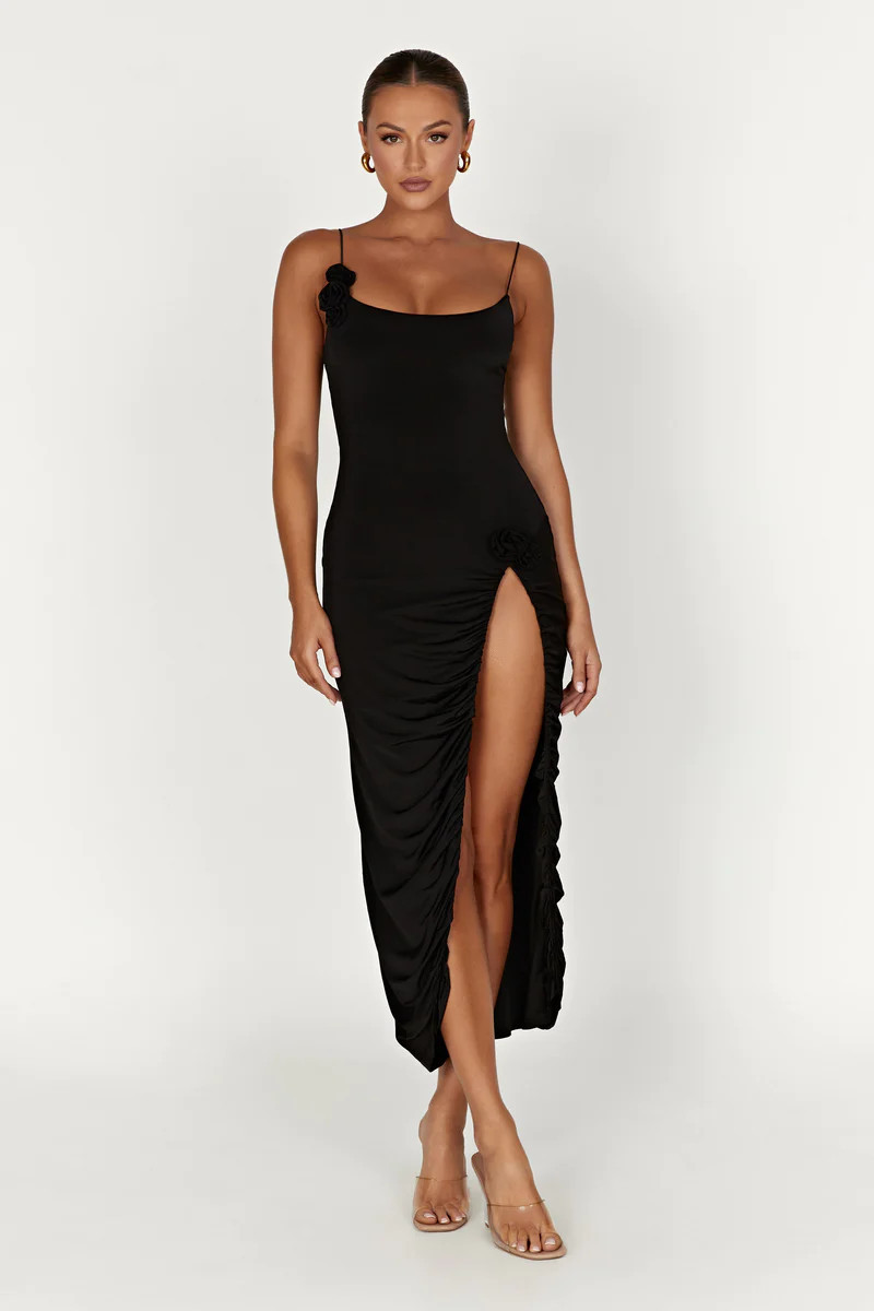 Nevaeh Rose Midi Dress - Black | MESHKI US