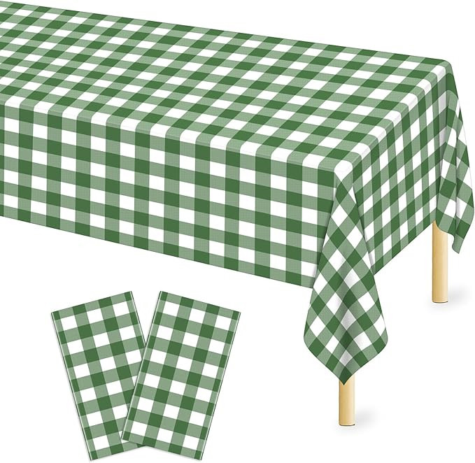 Mulbozy Sage Green Gingham Tablecloth 2 Pack, 54 x 108 Inch Plastic Table Cloth Disposable, Sage ... | Amazon (US)