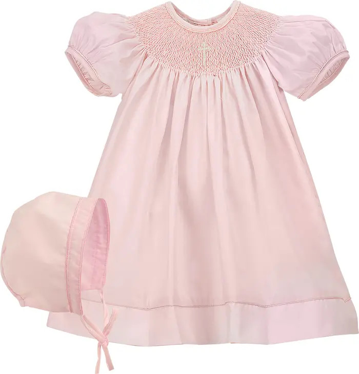 Imitation Pearl Cross Christening Gown & Bonnet Set | Nordstrom