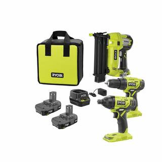 ONE+ 18V Lithium-Ion Cordless 3-Tool Combo Kit with Drill/Driver, Impact Driver, AirStrike 18-Gau... | The Home Depot