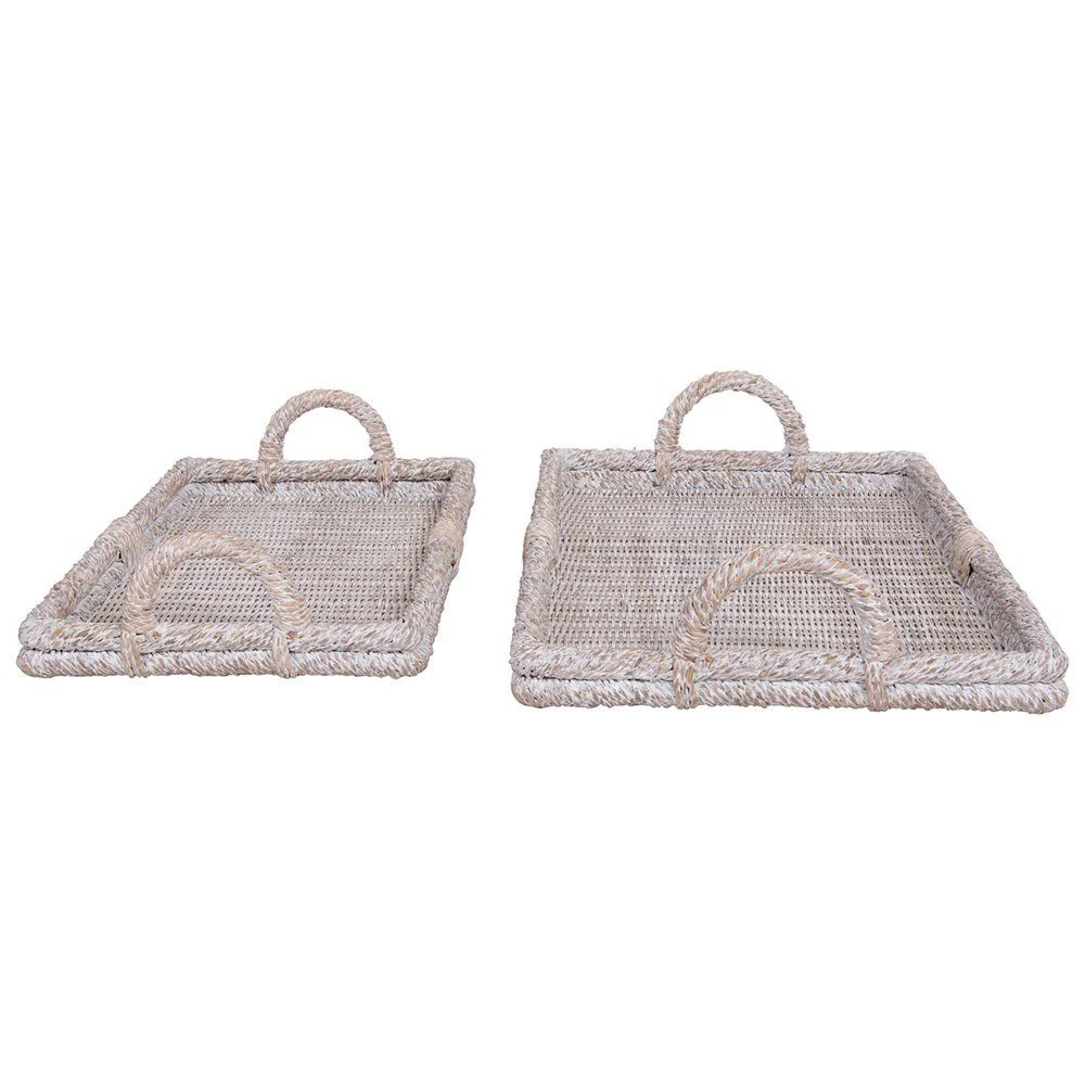 Whitewash Rattan Tray with Handles | Foundation Goods