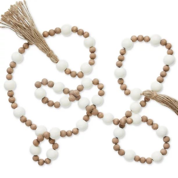 Fall, 72-in Two-Tone Bead Garland with Tassels, Wood, White-Brown, Harvest Decor, Way to Celebrat... | Walmart (US)