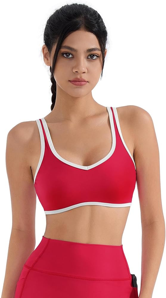 SUUKSESS Women Sweetheart Neckline Sports Bra Padded Workout Yoga Crop Top | Amazon (US)