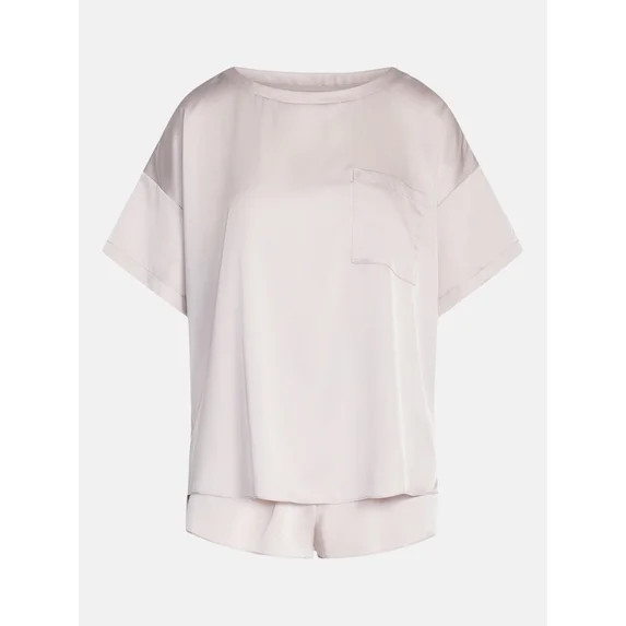 Joyspun Women’s Short Sleeve Stretch Satin Top and Shorts Pajama Set, 2-Piece, Sizes XS-3X | Walmart (US)