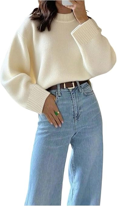 GORGLITTER Women's Oversized Fall Sweaters Crew Neck Long Sleeve Slouchy Chunky Knit Sweater Pull... | Amazon (US)