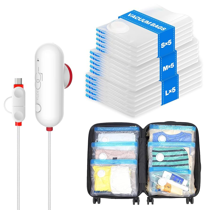 VMstr 15 Pack Travel Vacuum Storage Bags with USB Pump, Vacuum Packing Seal for Luggage and Suitc... | Amazon (US)
