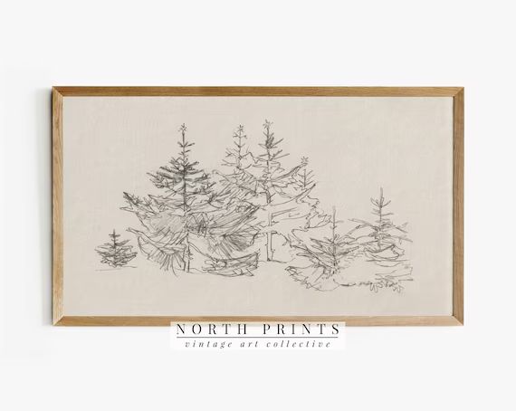 Samsung Frame TV Art | Vintage Neutral Winter Tree Sketch | Holiday DIGITAL TV162 | Etsy (US)