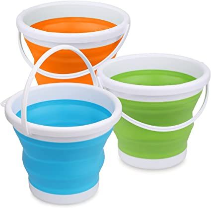 Silicone Beach Foldable Buckets Toys, 3L Jumbo Sand Pails Bucket Set with Mesh Bag, Swimming Pool... | Amazon (US)