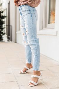 Melinda Raw Hem Light Wash Distressed Mom Jeans | The Pink Lily Boutique