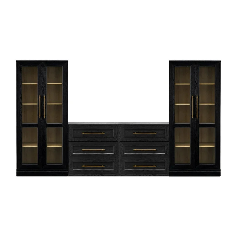 Blake 4 Piece Entertainment Center with Storage, Dresser TV Stand with Tall Display Cabinets, Bla... | Walmart (US)