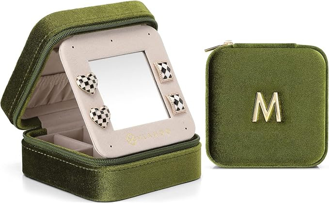 Vlando Jewelry Boxes for Women，Letter M Travel Jewelry Case for Women,Velvet Small Jewelry Box,... | Amazon (US)