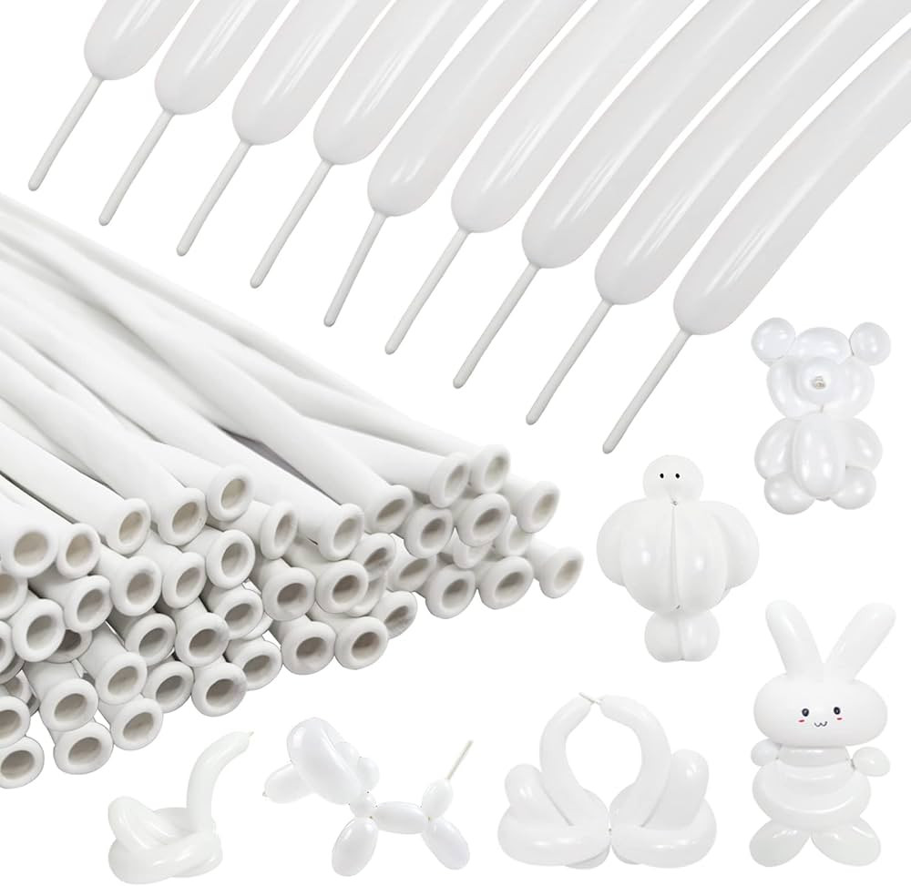 100Pcs 260 Balloons White Long Balloons for Balloon Garland Thickening Skinny Latex Twisting Ball... | Amazon (US)