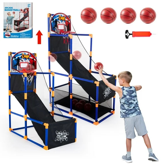 Joyfy Arcade Basketball Game for Kids,Adjustable Height 44"-55"Indoor Basketball Hoop Set with 4 ... | Walmart (US)