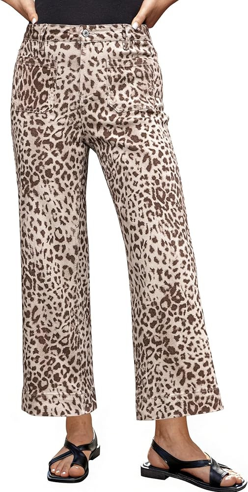 luvamia Wide Leg Jeans for Women High Waisted Leopard Cheetah Print Stretch Cropped Denim Pants P... | Amazon (US)