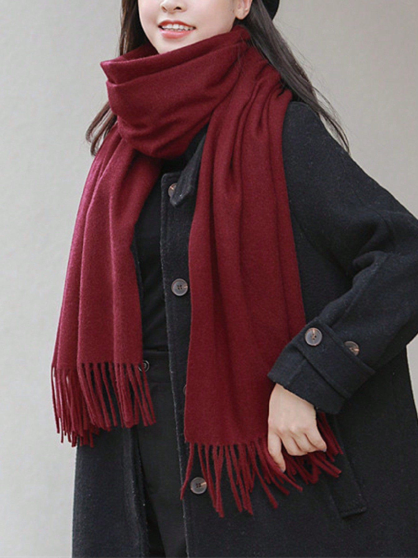 1pc Women Scarves Solid Color Fringed Faux Cashmere Shawl Scarf, Dual-Use Thick Warm Accessory, S... | SHEIN