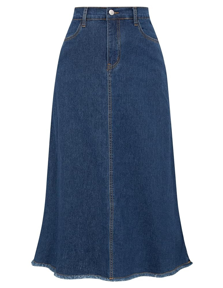 Belle Poque Vintage Denim Skirts for Women Elastic High Waist Frayed Raw Hem A-Line Maxi Long Jea... | Amazon (US)