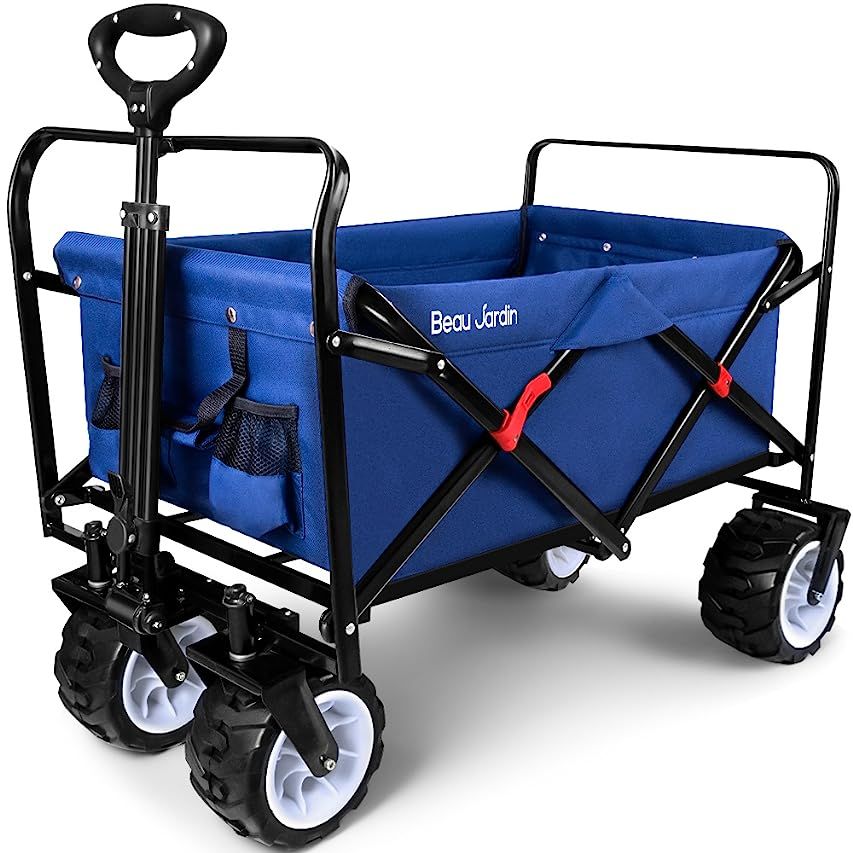 Mac Sports Heavy Duty Collapsible Folding All Terrain Utility Beach Wagon Cart, Blue/Black | Amazon (US)