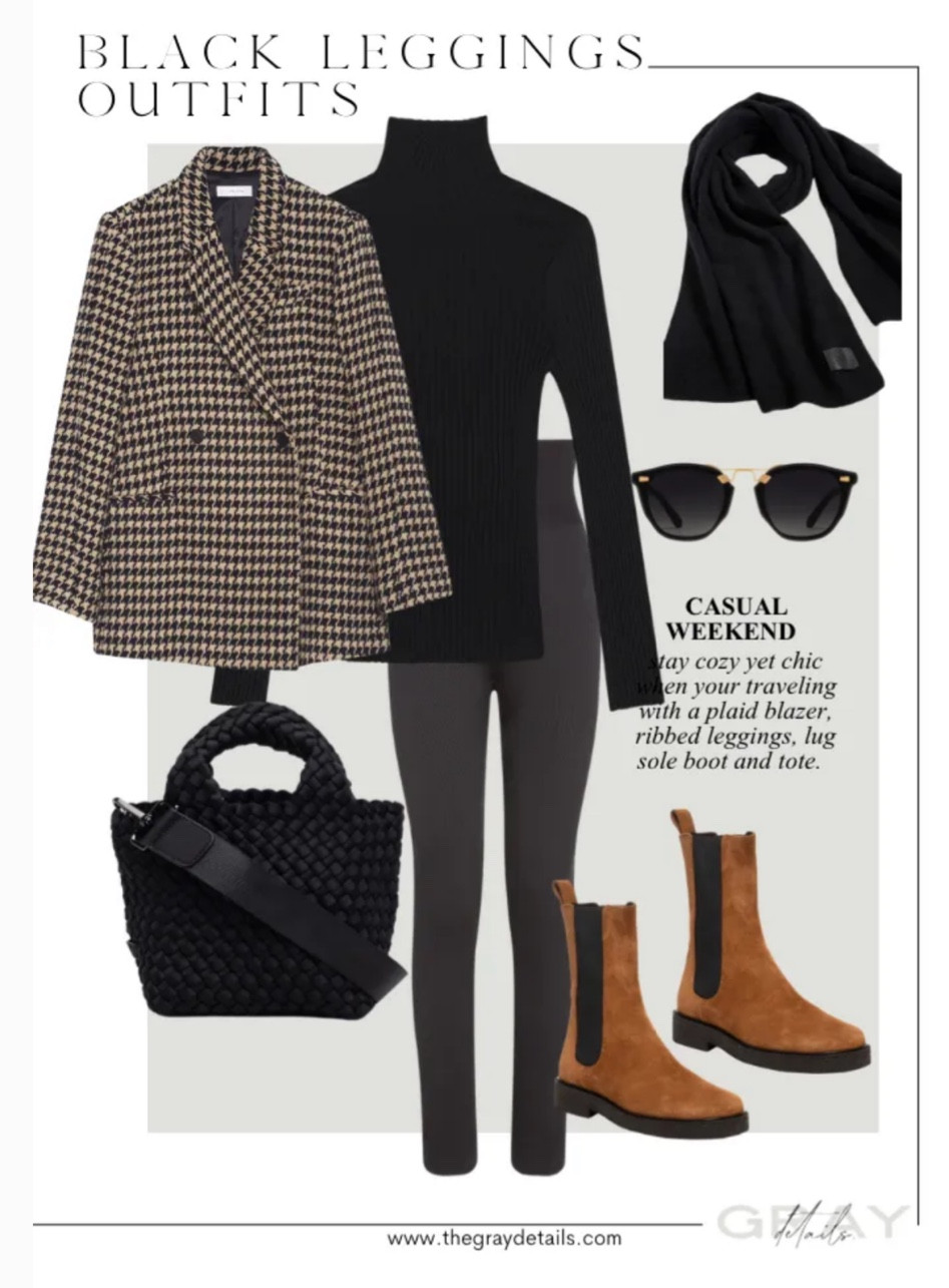 Black leggings outfit, Anine bing blazer 15% off from revolve, lug sole boots 25% off at saks 

#LTKsalealert #LTKtravel #LTKstyletip