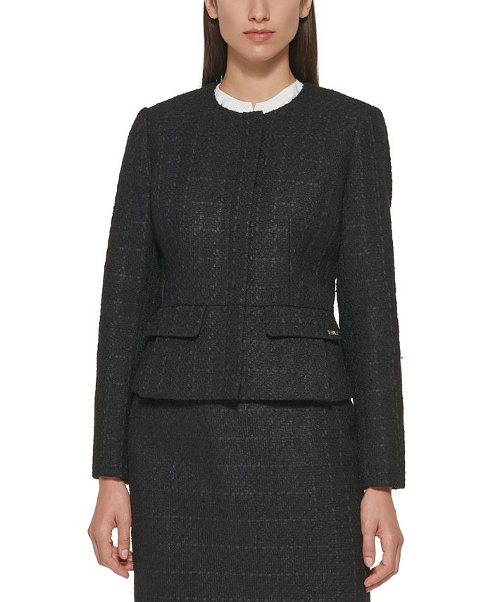 Calvin Klein Zip Front Tweed Peplum Blazer & Reviews - Jackets & Blazers - Women - Macy's | Macys (US)