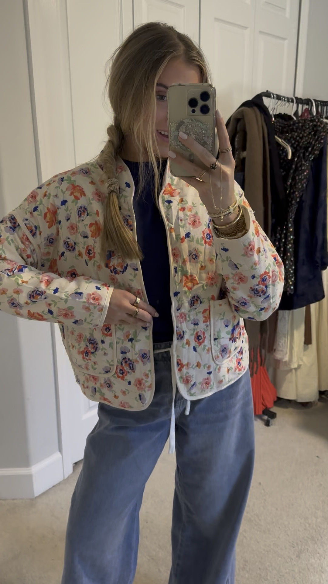Amazon Women's Quilted Puffer Jacket Floral Printed Lightweight Cropped Open Front Cardigans Coats wearing size small. This is a free people dupe or free people look for less so you get the aesthetic of free people without spending $100+!

#LTKFindsUnder50 #LTKWatchNow #LTKSeasonal