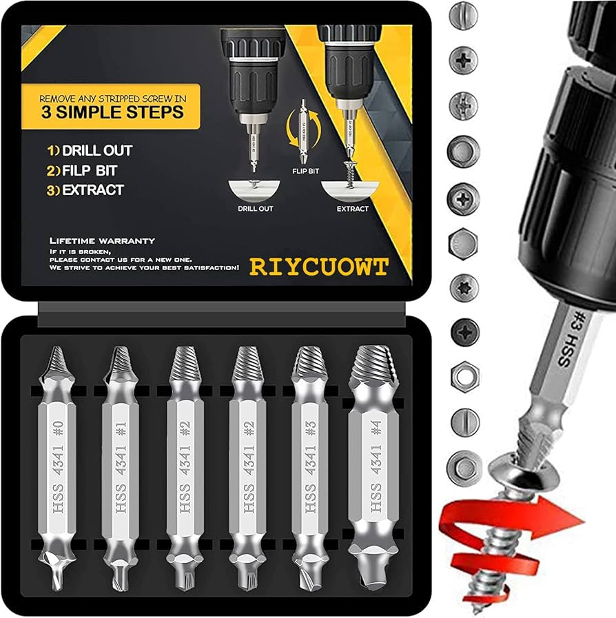 Gifts for Men, 6Pcs Titanium Damaged Screw Extractor Set - Remover for Stripped Head Screws Nuts ... | Amazon (US)